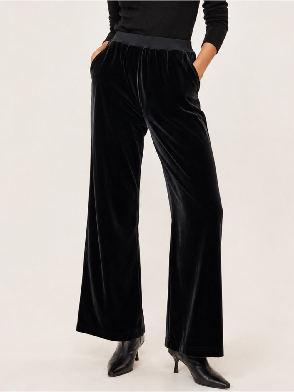 Vintage Sonia Rykiel Paris Black Velour Wide Leg Pants - Made in France - XL